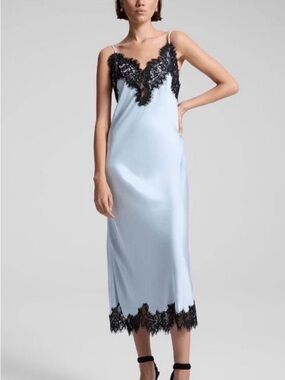 alc stella satin and lace midi dress A.L.C. Stella Lace-Trimmed Satin Dress In Bosco - 60% Off